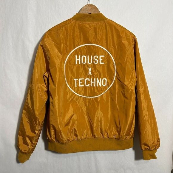 CRSSD Mens Bomber Jacket S House x Techno DJ Music Festival EDM Rave Yellow Gold - Picture 3 of 8